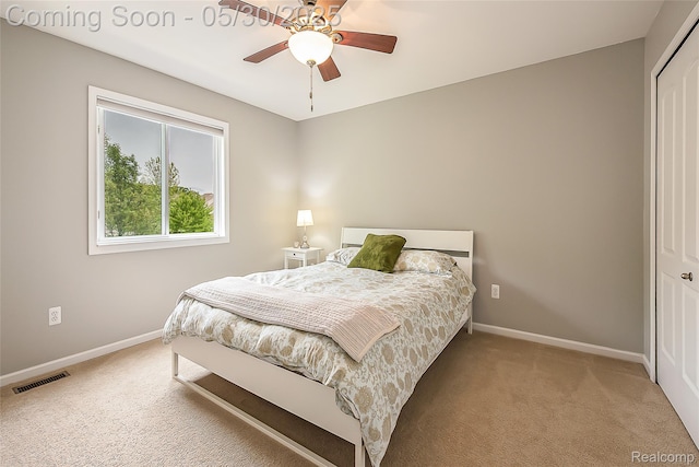 29811 Bradford Dr, New Hudson, MI 48165 - bedroom featuring baseboards, carpet flooring, a closet, and a ceiling fan