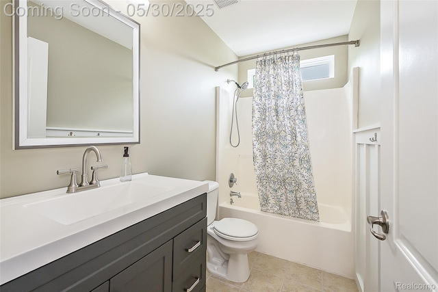 29811 Bradford Dr, New Hudson, MI 48165 - full bath with vanity, shower / tub combo with curtain, toilet, and tile patterned flooring