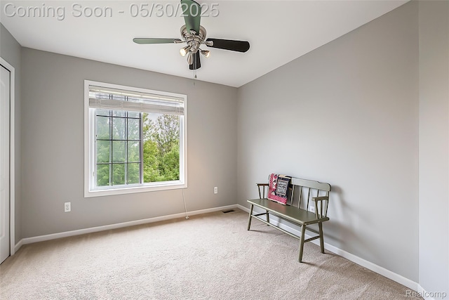 29811 Bradford Dr, New Hudson, MI 48165 - carpeted home office with baseboards and a ceiling fan