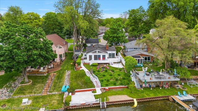 8569 Cooley Beach Dr, White Lake, MI 48386 - aerial perspective of suburban area featuring a nearby body of water