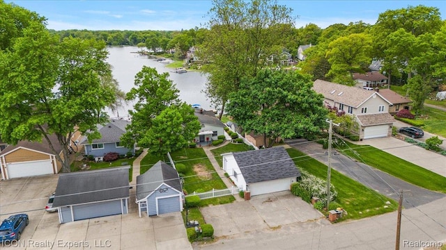 8569 Cooley Beach Dr, White Lake, MI 48386 - aerial perspective of suburban area featuring a large body of water