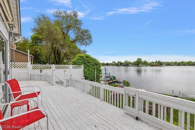 8569 Cooley Beach Dr, White Lake, MI 48386 - wooden terrace featuring a water view