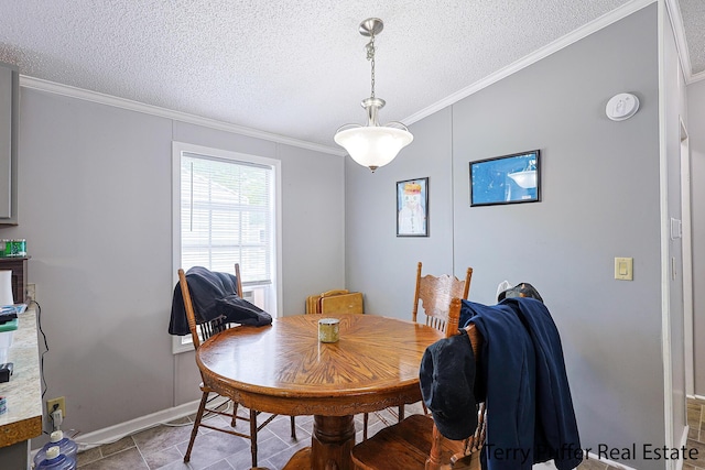 1281 E Pontaluna Rd Lot 113, Norton Shores, MI 49456 - tiled dining area featuring crown molding, a textured ceiling, and baseboards