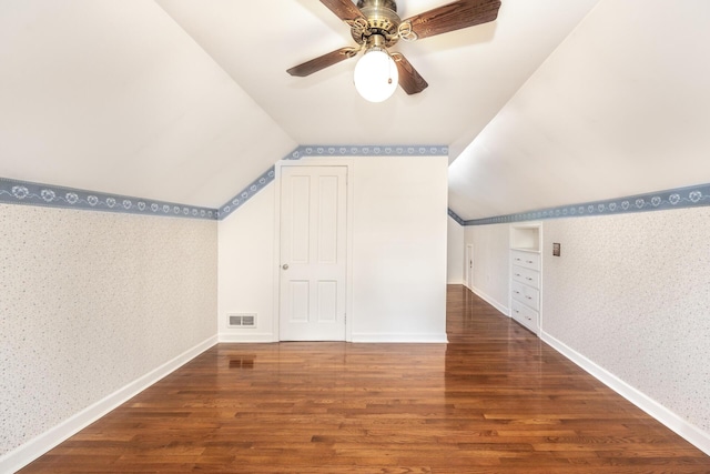 172 N Mansfield St, Ypsilanti, MI 48197 - bonus room with lofted ceiling, wood finished floors, wallpapered walls, ceiling fan, and baseboards