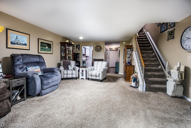 1660 River Rd Unit 52, Marysville, MI 48040 - carpeted living room with stairway and baseboards