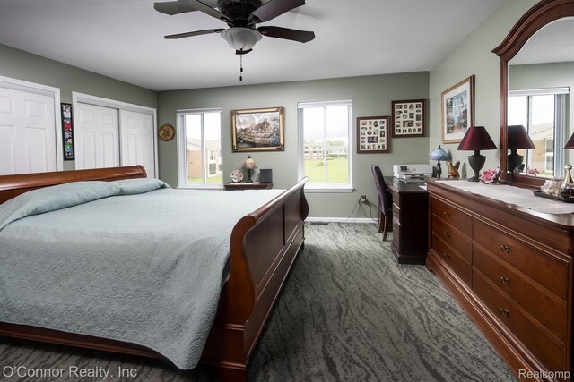 1660 River Rd Unit 52, Marysville, MI 48040 - bedroom with multiple windows, baseboards, and dark carpet