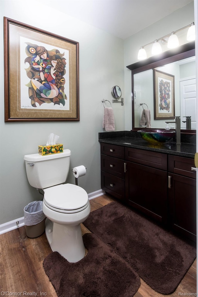 1660 River Rd Unit 52, Marysville, MI 48040 - bathroom featuring baseboards, wood finished floors, vanity, and toilet