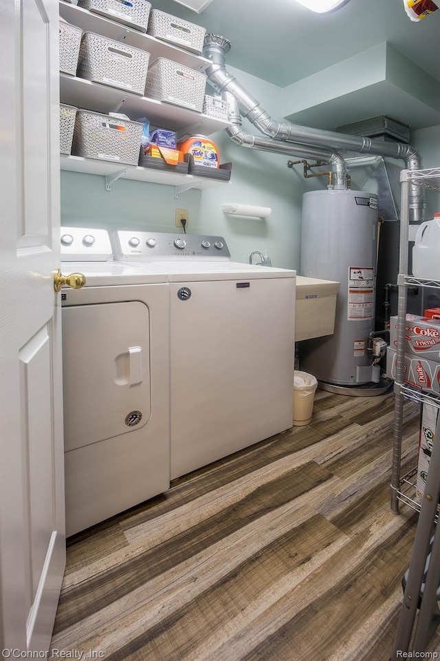 1660 River Rd Unit 52, Marysville, MI 48040 - washroom with water heater, washing machine and clothes dryer, and wood finished floors