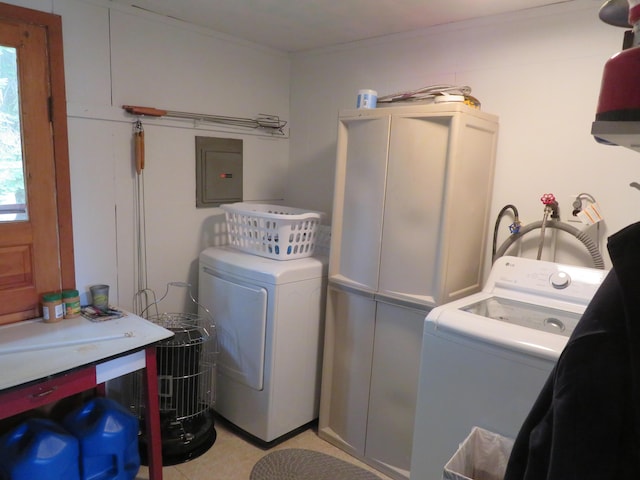 6248 Howard St, Gladwin, MI 48624 - laundry area featuring electric panel and washing machine and dryer