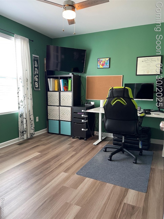 33500 Birchlawn, Westland, MI 48185 - home office with ceiling fan, wood finished floors, and baseboards
