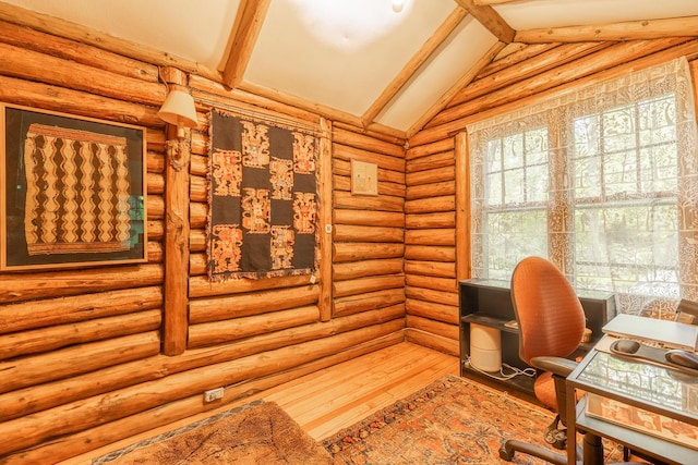 5436 Strawberry Lake Rd, Whitmore Lake, MI 48189 - office featuring rustic walls and wood finished floors