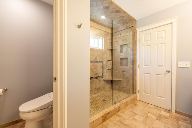 1050 Long Leaf Ct, Brighton, MI 48116 - full bathroom featuring a stall shower, toilet, baseboards, and stone finish floors
