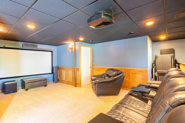 1050 Long Leaf Ct, Brighton, MI 48116 - cinema room featuring carpet, a wainscoted wall, recessed lighting, and a drop ceiling