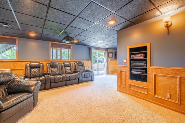 1050 Long Leaf Ct, Brighton, MI 48116 - carpeted home theater featuring a wainscoted wall and a drop ceiling