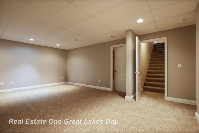 32 Tuscany Cir, Saginaw, MI 48603 - finished below grade area with carpet floors, stairs, a paneled ceiling, baseboards, and recessed lighting