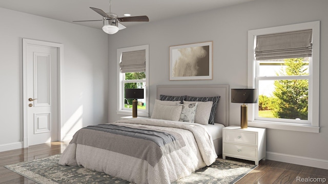 8834 Northern Ave, Plymouth, MI 48170 - bedroom featuring baseboards, wood finished floors, and a ceiling fan