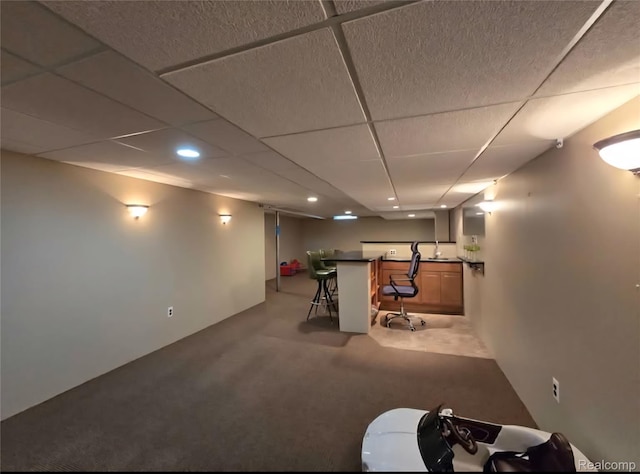 31929 Cambridge Dr, Clinton Township, MI 48093 - finished below grade area featuring wet bar, a paneled ceiling, light colored carpet, and recessed lighting