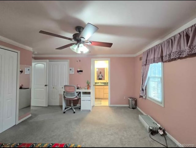 31929 Cambridge Dr, Clinton Township, MI 48093 - office featuring carpet floors, ceiling fan, crown molding, and baseboards