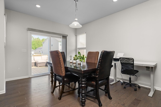 2771 Silo Dr, Saline, MI 48176 - dining room with healthy amount of natural light, baseboards, dark wood-type flooring, recessed lighting, and a desk