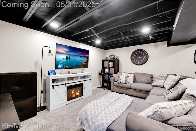 26242 Audrey Ave, Warren, MI 48091 - carpeted living room with a warm lit fireplace