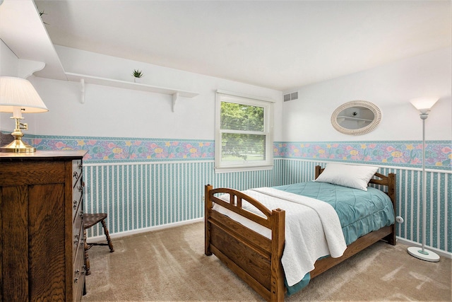 3509 Sulgrave Pl, Ann Arbor, MI 48105 - bedroom featuring wallpapered walls, a wainscoted wall, and carpet