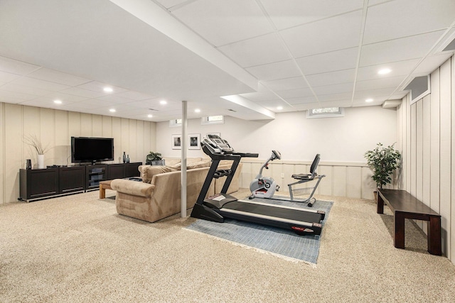 3509 Sulgrave Pl, Ann Arbor, MI 48105 - exercise room with carpet flooring, a drop ceiling, and recessed lighting