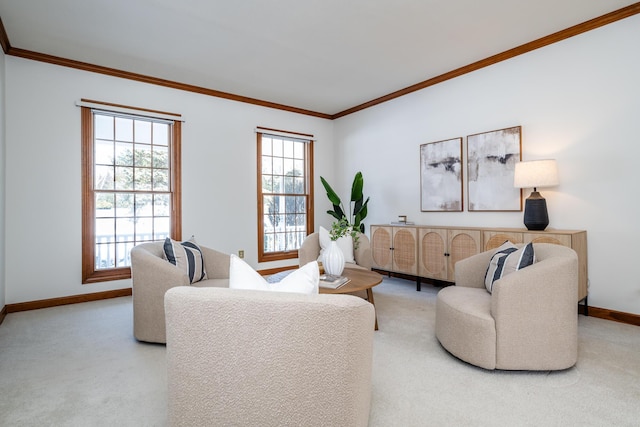 2184 Winters Way, Saint Joseph, MI 49085 - living area featuring baseboards, carpet flooring, and ornamental molding