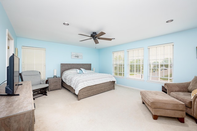 1743 Savannah Ln, Ypsilanti, MI 48198 - bedroom featuring light carpet, a ceiling fan, recessed lighting, and baseboards