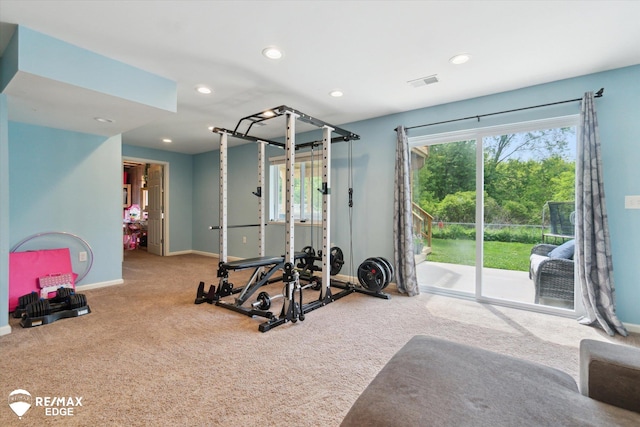 9416 Sunrise Ln, Davison, MI 48423 - exercise room with carpet floors, recessed lighting, and baseboards