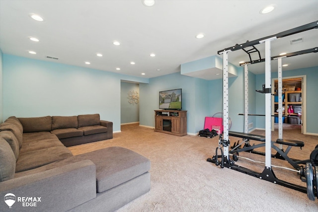 9416 Sunrise Ln, Davison, MI 48423 - exercise room featuring recessed lighting, baseboards, and carpet floors