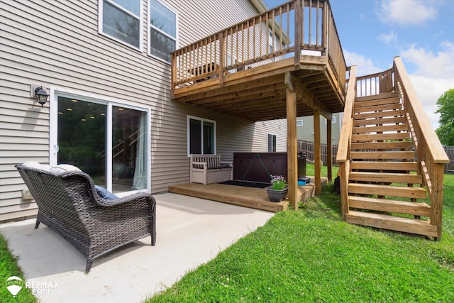 9416 Sunrise Ln, Davison, MI 48423 - view of patio featuring a hot tub, stairs, and a wooden deck