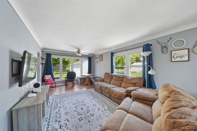 962 Vine St, Adrian, MI 49221 - living room with a ceiling fan and wood finished floors