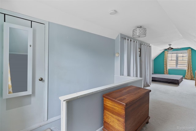 717 N Vermont Ave, Royal Oak, MI 48067 - stairs with vaulted ceiling, a ceiling fan, and carpet floors