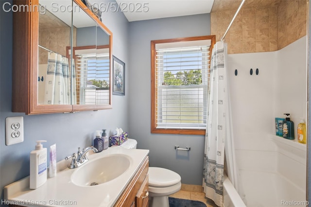 3414 Gregory Rd, Lake Orion, MI 48359 - full bathroom featuring vanity, toilet, shower / bath combination with curtain, and tile patterned floors