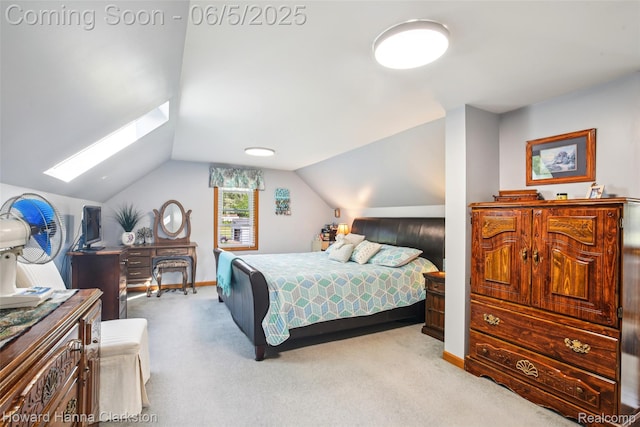 3414 Gregory Rd, Lake Orion, MI 48359 - bedroom featuring light carpet, a skylight, vaulted ceiling, and baseboards