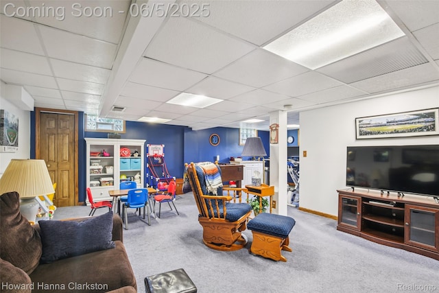 3414 Gregory Rd, Lake Orion, MI 48359 - carpeted living area with a drop ceiling and baseboards