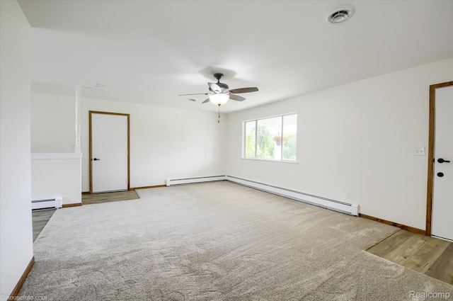 2680 N Lake George Rd, Metamora, MI 48455 - spare room with a ceiling fan, a baseboard heating unit, baseboards, and wood finished floors