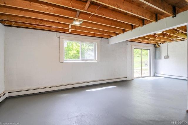 2680 N Lake George Rd, Metamora, MI 48455 - below grade area with a baseboard heating unit, plenty of natural light, and concrete block wall