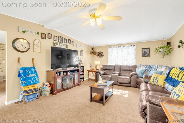 3889 Wadhams Rd, Clyde, MI 48049 - living room with carpet floors, ceiling fan, and baseboards