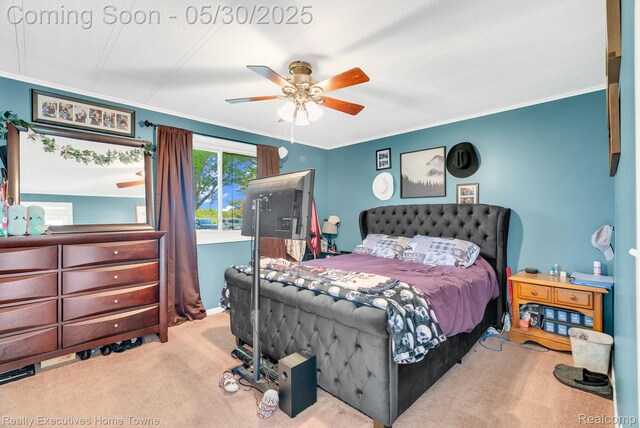 3889 Wadhams Rd, Clyde, MI 48049 - bedroom featuring carpet floors, crown molding, and ceiling fan