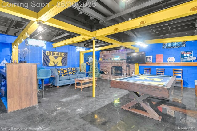 3889 Wadhams Rd, Clyde, MI 48049 - rec room featuring concrete block wall and billiards