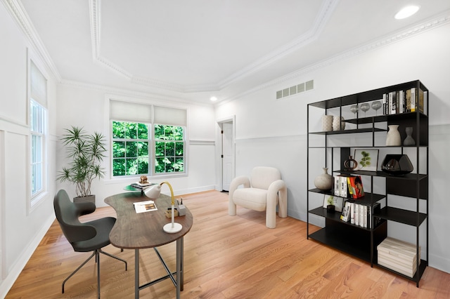1796 Stockbridge Path, Saint Joseph, MI 49085 - office space featuring healthy amount of natural light, a raised ceiling, ornamental molding, and wood finished floors