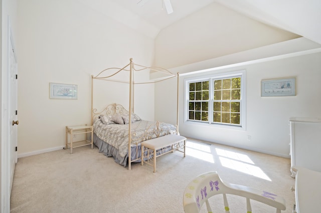 1796 Stockbridge Path, Saint Joseph, MI 49085 - bedroom with carpet flooring, vaulted ceiling, baseboards, and ceiling fan