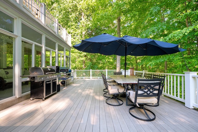 1796 Stockbridge Path, Saint Joseph, MI 49085 - wooden terrace featuring outdoor dining area and a grill