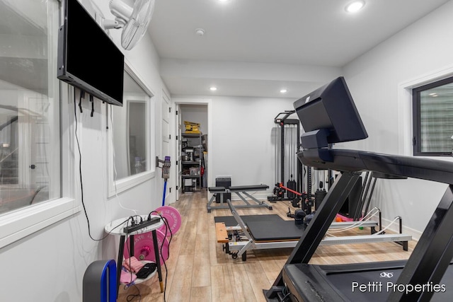 1509 Ponstein Dr, Hudsonville, MI 49426 - workout area with light wood finished floors and recessed lighting