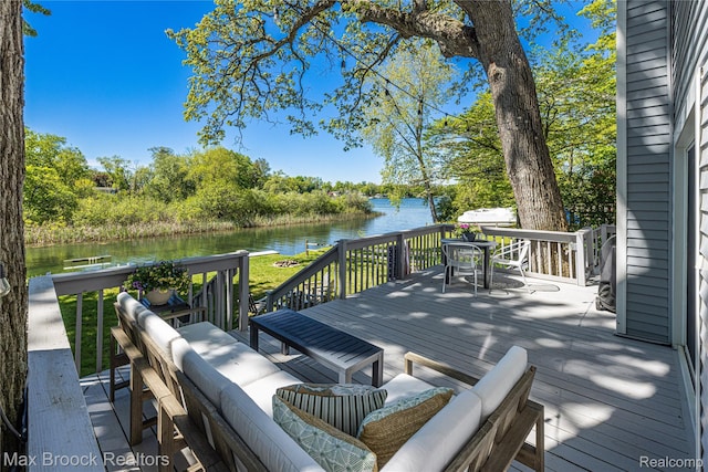 6863 Brightwood Ct, Waterford, MI 48327 - deck with a water view, outdoor lounge area, and outdoor dining space
