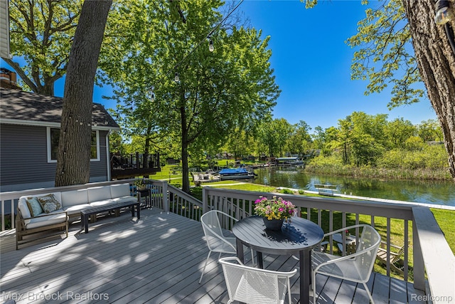 6863 Brightwood Ct, Waterford, MI 48327 - wooden terrace with a water view and view of wooded area