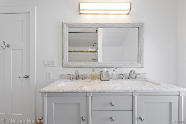 6863 Brightwood Ct, Waterford, MI 48327 - bathroom featuring double vanity and tiled shower