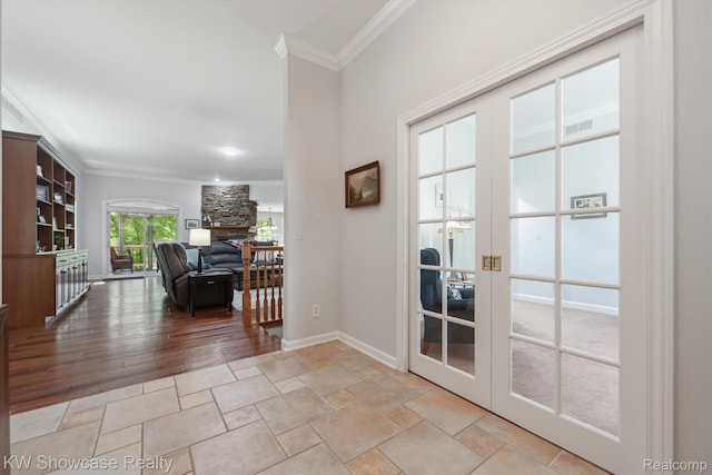 9120 Pineview Lake Dr, Linden, MI 48451 - hallway with french doors, crown molding, and baseboards