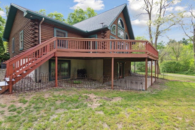 1750 Fox Rd, Jackson, MI 49201 - back of house featuring log exterior, a patio, a deck, a yard, and stairs